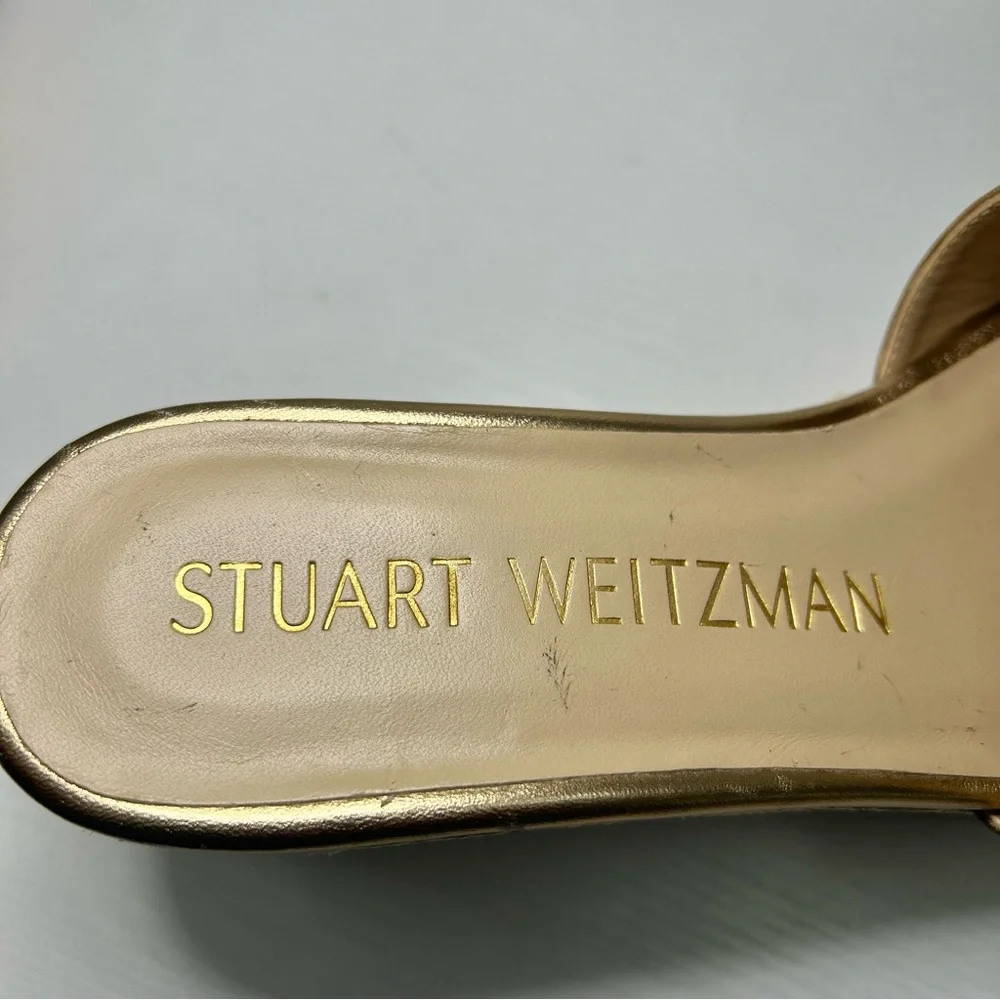 Stuart Weitzman Gold Wedge Platform Slides Size 6 - Picture 9 of 14